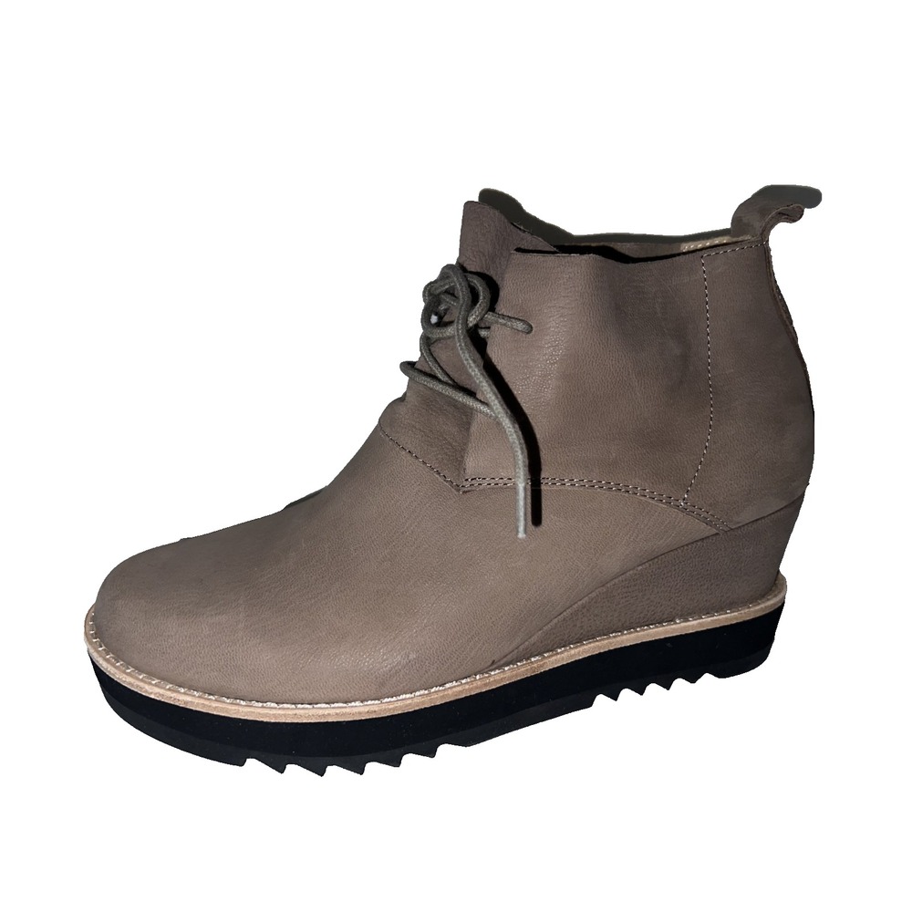 Eileen Fisher Women Taupe Leather LaceUp Wedge Platform Ankle Boots Booties Sz 9